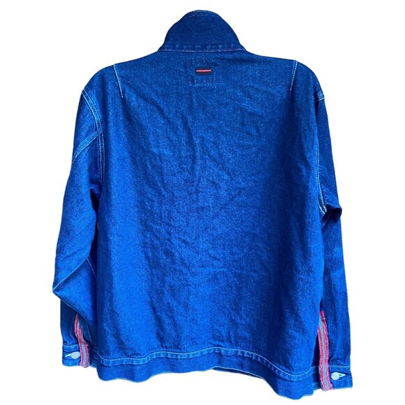 Vtg Y2K 90s Fubu Collection Denim Trucker Jacket Wax flap pocket accent Size Y/L - Picture 6 of 10